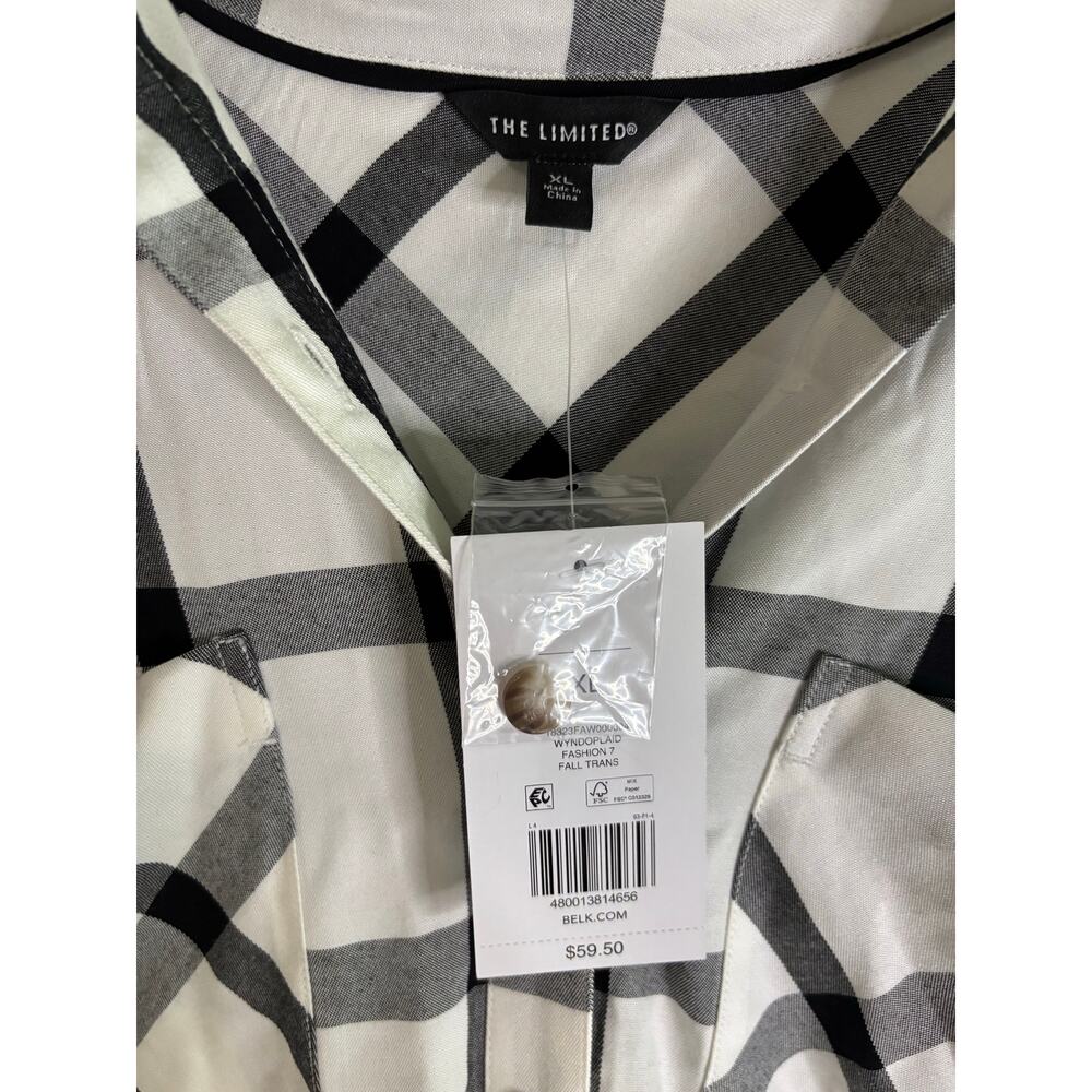 The Limited NWT Plaid Button Down Blouse Black White Womens XL - Picture 4 of 5